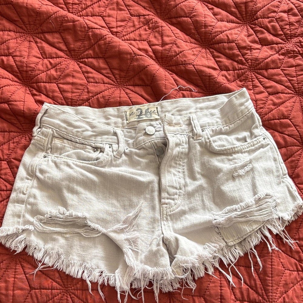 Free People White Frayed Denim Cutoff Shorts